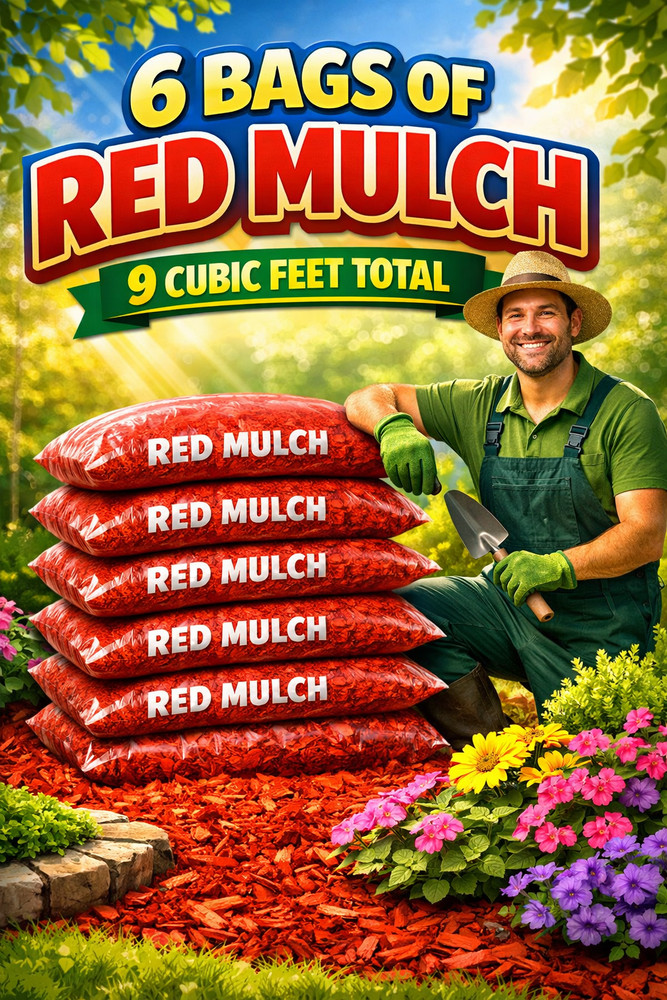Lot of 6 Bags of RED Premium Wood Shredded Bagged Mulch 9 cu. ft. Total