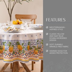 Threadmade Capri Lemon Double Border Tablecloth, Multicolor – 70″ W x 70″ L R…