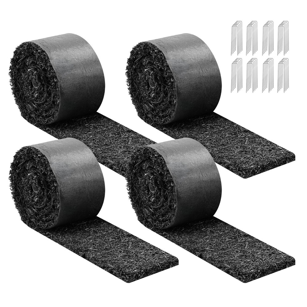 Rubber Mulch Mat Roll, 4 Rolls 120 x 4.5 in, Recycled Rubber Permanent Mulch