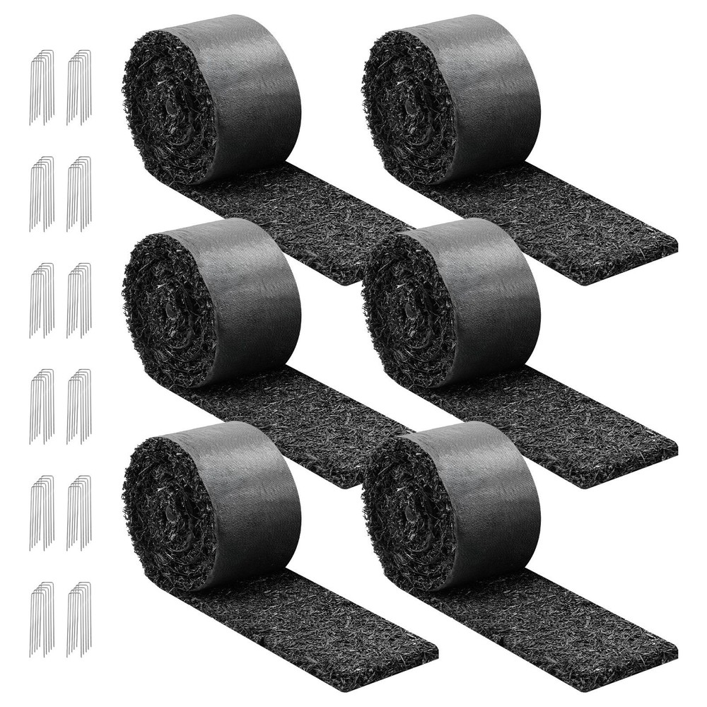 Recycled Rubber Mulch Mat Roll, 6 Rolls 120×4.5 in, Garden Edging with Stakes