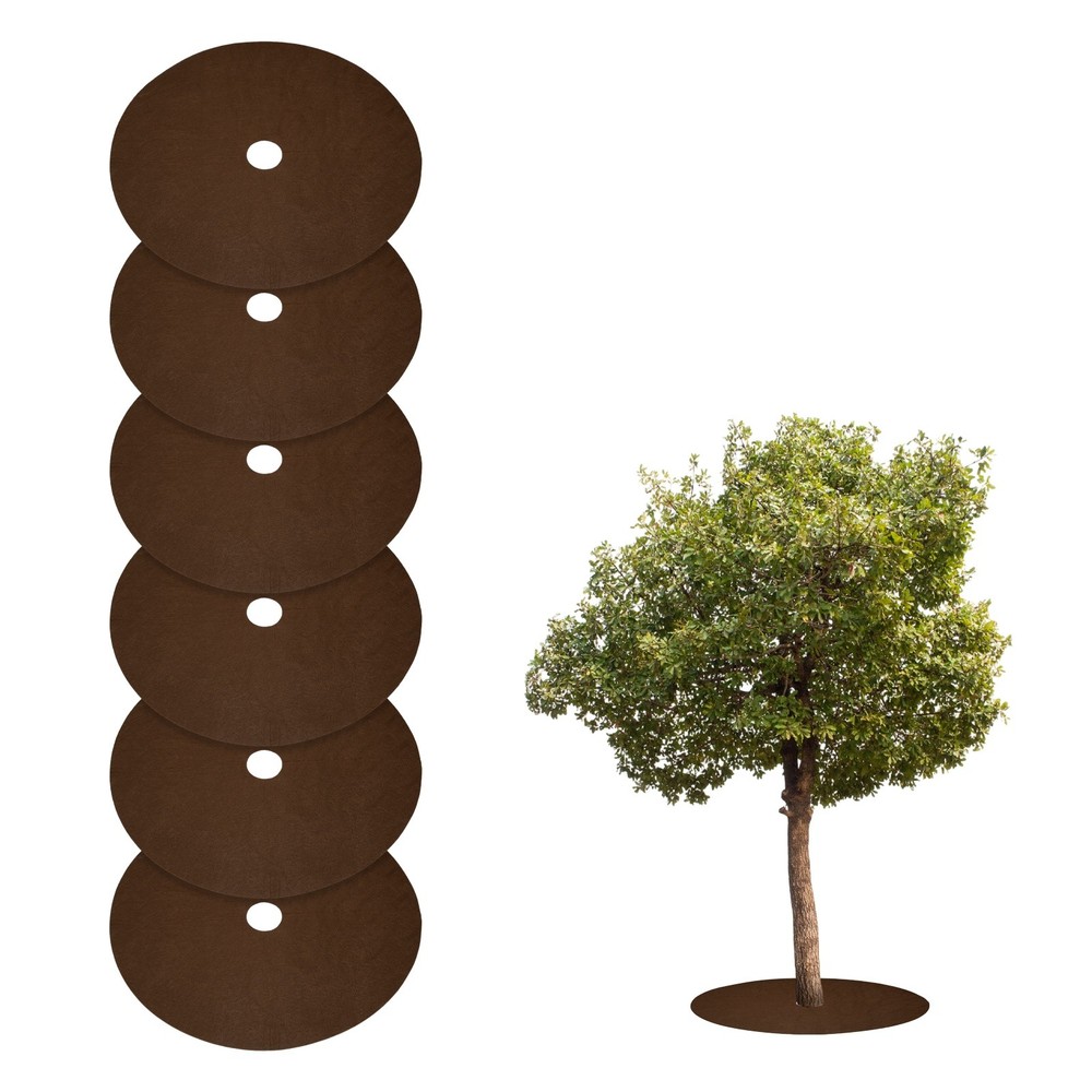 6pcs Tree Mulch Ring 24.4″ Non-Woven Round Tree Protector Weed Barrier, Brown
