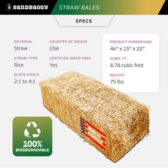 Sandbaggy Rice Straw Bales (Certified Weed Free) – 46″ x 15″ x 22″