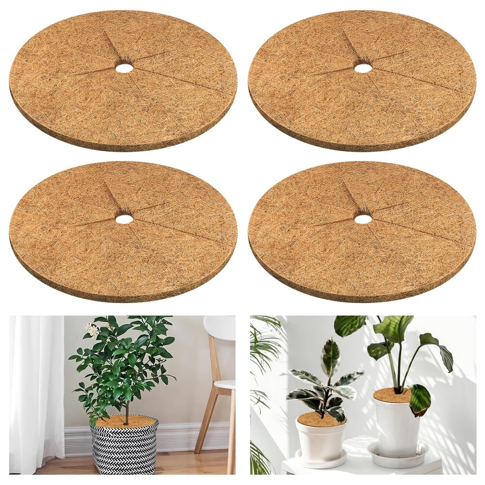 4pcs Coconut Fiber Mulch Ring Tree Plant Protector Mat, 11.8 Inch Natural Coc…