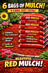 Lot of 6 Bags of BROWN Premium Wood Shredded Bagged Mulch 9 cu. ft. Total