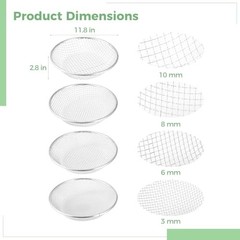 4 PCS Soil Sifter for Gardening, Metal Fine Dirt Sieve Sifter with 3 6 8 10mm