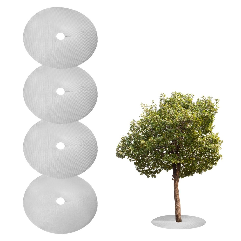4pcs Tree Mulch Ring 24.4″ Non-Woven Round Tree Protector Weed Barrier, Silver