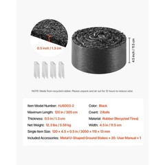 Rubber Mulch Mat Roll, 2 Rolls 120×4.5 in, Recycled Edging Border with Stakes