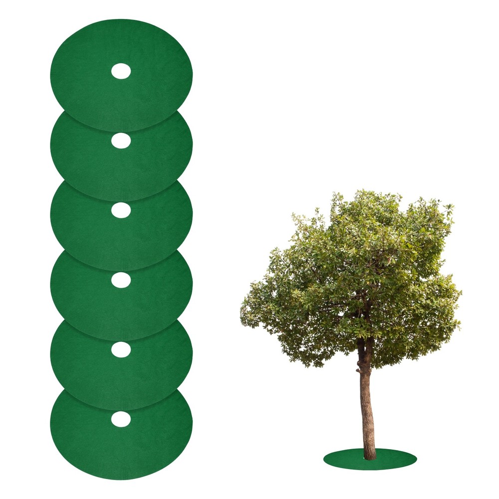 6pcs Tree Mulch Ring 16.5″ Non-Woven Round Tree Protector Weed Barrier, Green