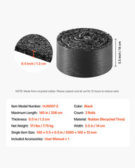 2 Rolls Rubber Mulch Edging 140×4.5in 0.5in Thick Garden Border