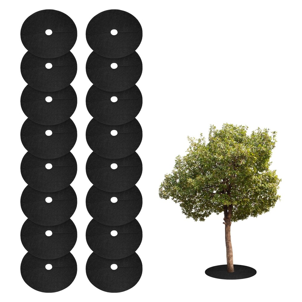 16pcs Tree Mulch Ring 12.6″ Non-Woven Round Tree Protector Weed Barrier, Black