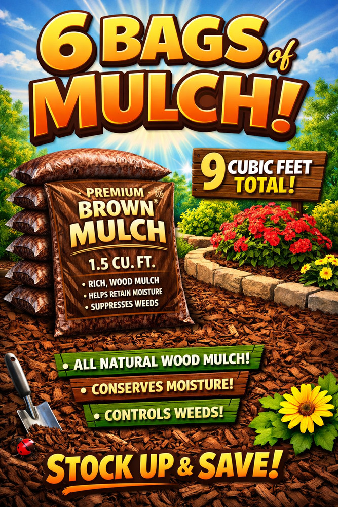 Lot of 6 Bags of BROWN Premium Wood Shredded Bagged Mulch 9 cu. ft. Total