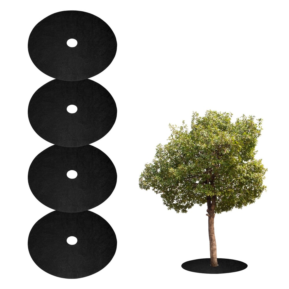 4pcs Tree Mulch Ring 32.3″ Non-Woven Round Tree Protector Weed Barrier, Black