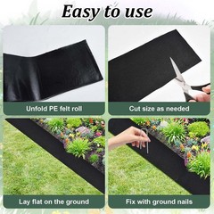 4Pcs Pack Felt Mulch Roll for Landscaping 120″ x 5.9″ Fabric 4Pcs, Black