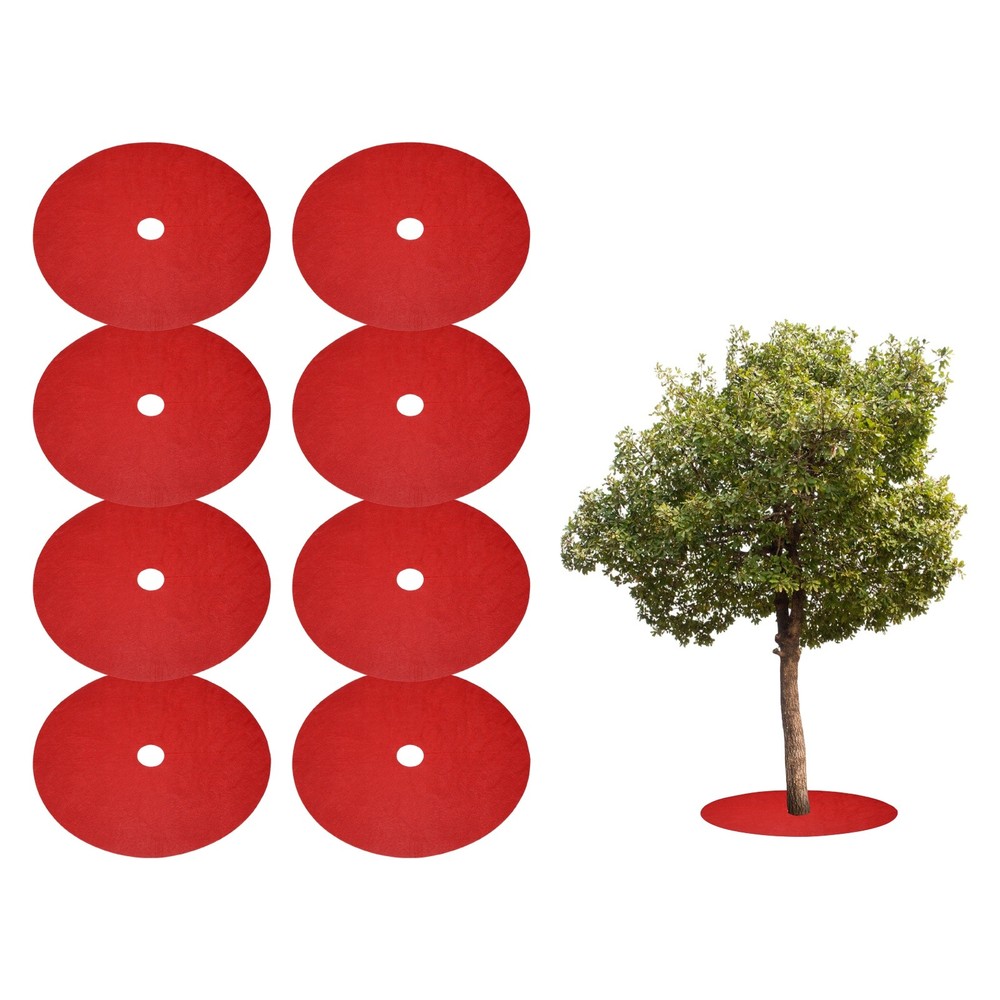 8pcs Tree Mulch Ring 28.3″ Non-Woven Round Tree Protector Weed Barrier, Red