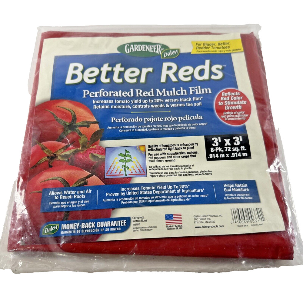 NEW Pre-cut Gardeneer Better Reds Mulch Film 8 Pre-Cut 3′ x 3′ Sheets 72 sq. ft.
