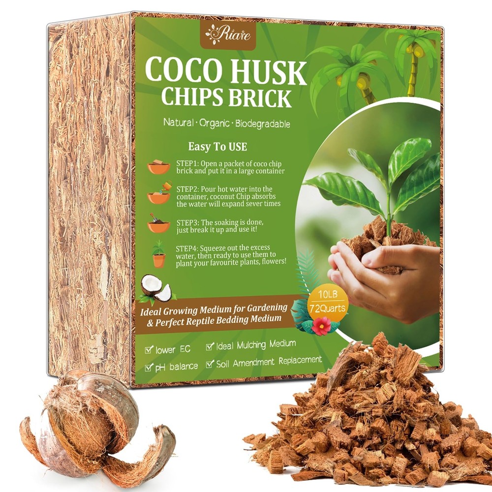 Riare 10LBS Coco Chips Substrate for Plants- 100% Organic Coconut Husk Chips…