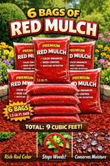 Lot of 6 Bags of RED Premium Wood Shredded Bagged Mulch 9 cu. ft. Total