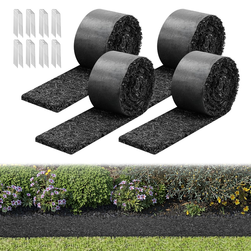 VEVOR Rubber Mulch Roll 4 Pack 120 x 4.5in for Landscaping Mulch Pathway Mat