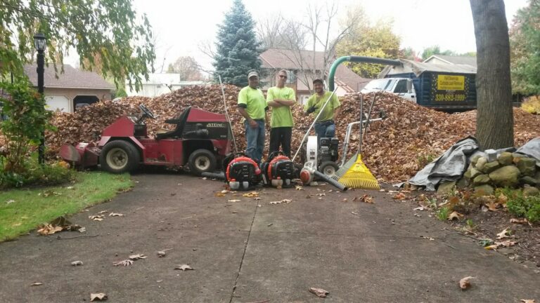 B-Sharp crew with a big pile of fall leaves